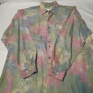 Vintage 90s Jupiter Styled Goldress Mens Pastel Tie Dye Long Sleeve Button Up L
